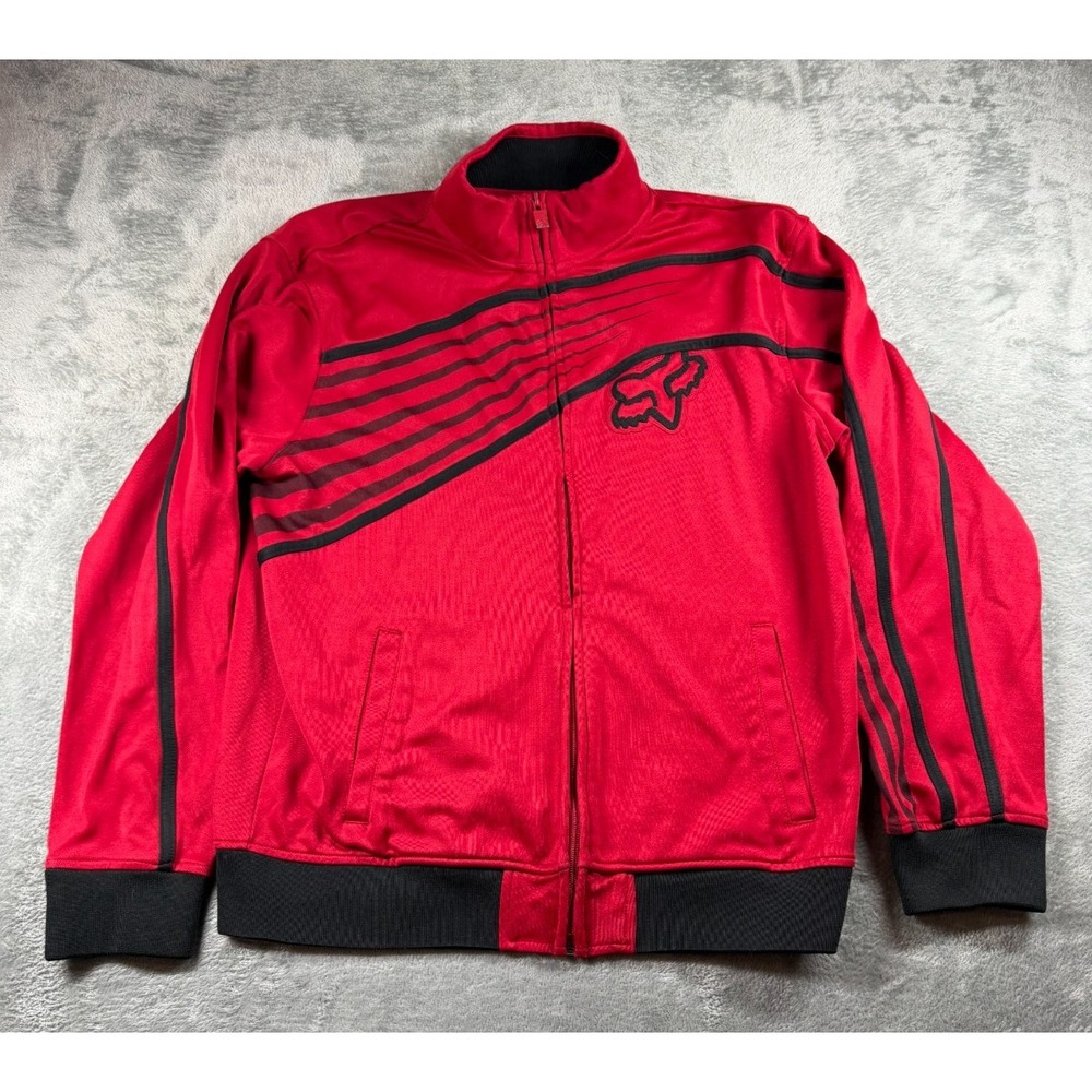 Fox Racing Track Jacket Mens XL Red Black Moto Motocross Y2K Full Zip Logo